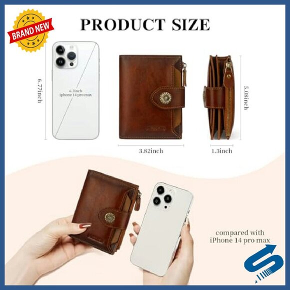 Genuine Leather RFID Wallet Women's Bifold Compact Card Holder ID Window - Picture 5 of 7